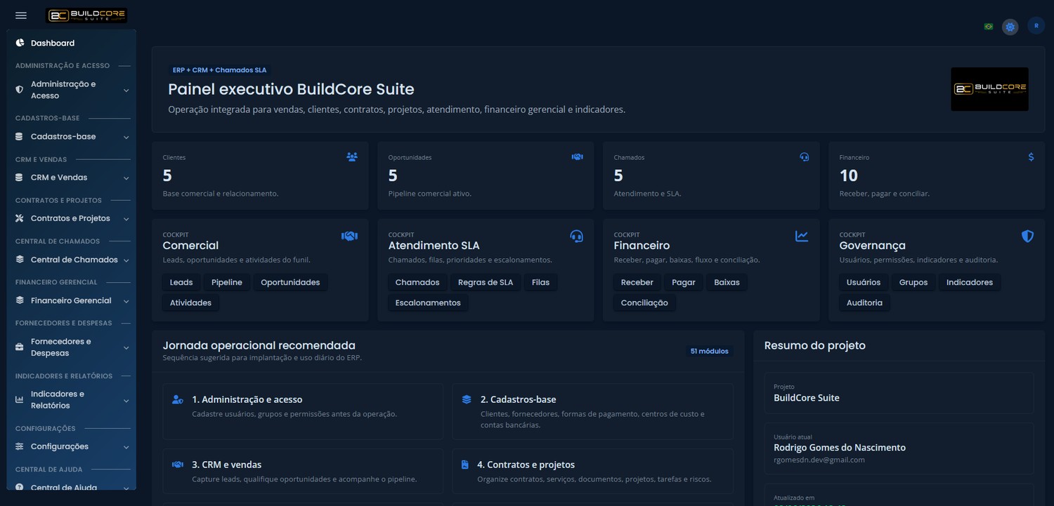 Dashboard real do BuildCore Suite